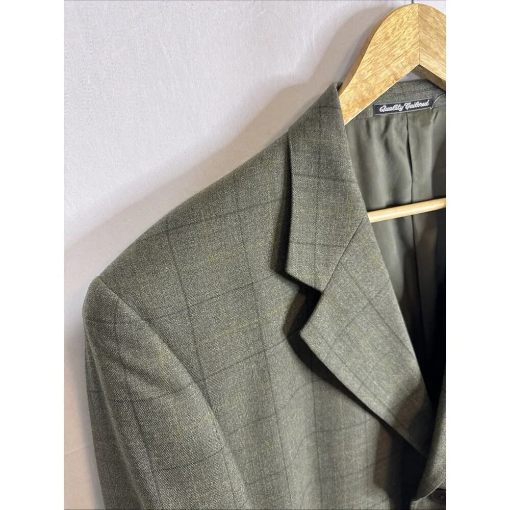 Harry Rosen‎ Carlo Barbera Virgin Wool Blazer Sport Coat Green Plaid 44R